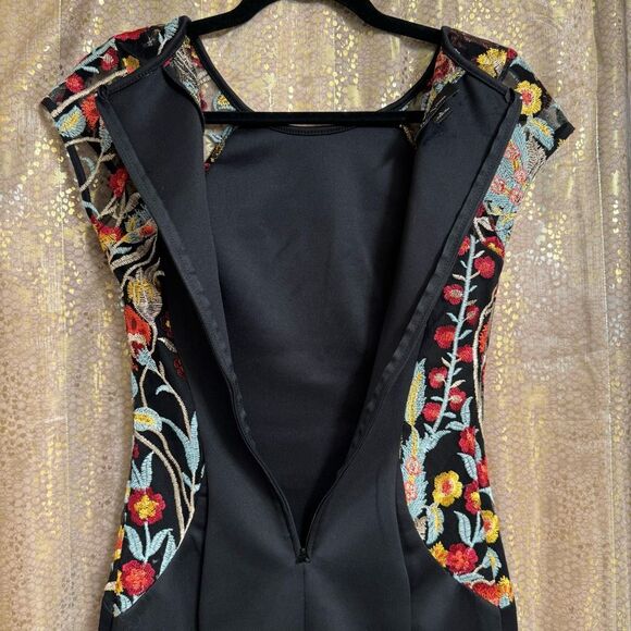 BCX Black Floral Bodycon Sheer Cap Sleeve Sheath Cocktail Party Dress Size 3 - Picture 7 of 12